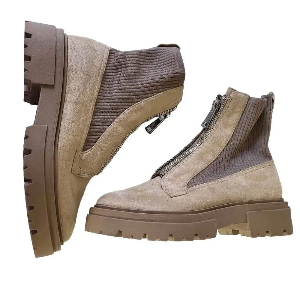 Steven by Steve Madden Aliyah Font Zip Tan Combat Boots Size 8.5